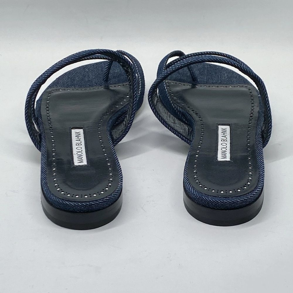 Manolo Blahnik Susaperf Cotton Flat Sandals size 37 - Picture 10 of 13